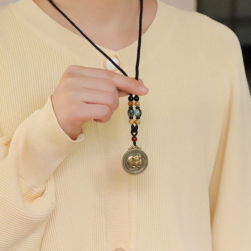 现货黄铜十二生肖福字项链长款吊坠民族风本O命年毛衣链男女百搭