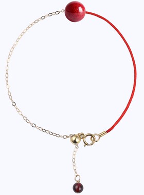 原矿原石朱砂红色手链本命年转运饰品女一半红绳一半金链子