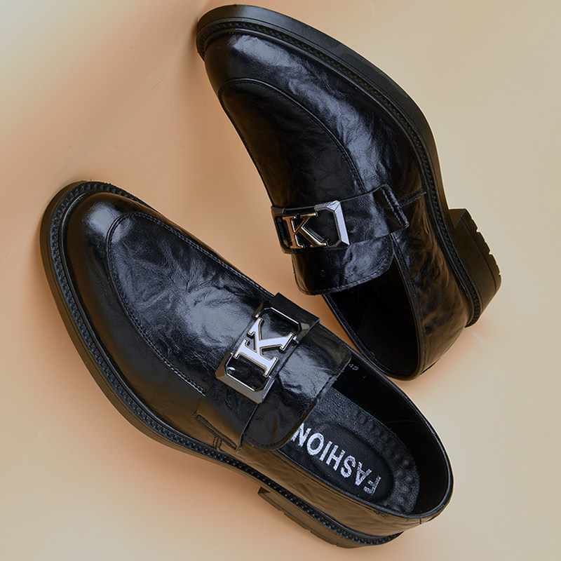 皮鞋男款一脚蹬软底休闲商务正装英伦风男鞋秋季款2023新款豆豆鞋