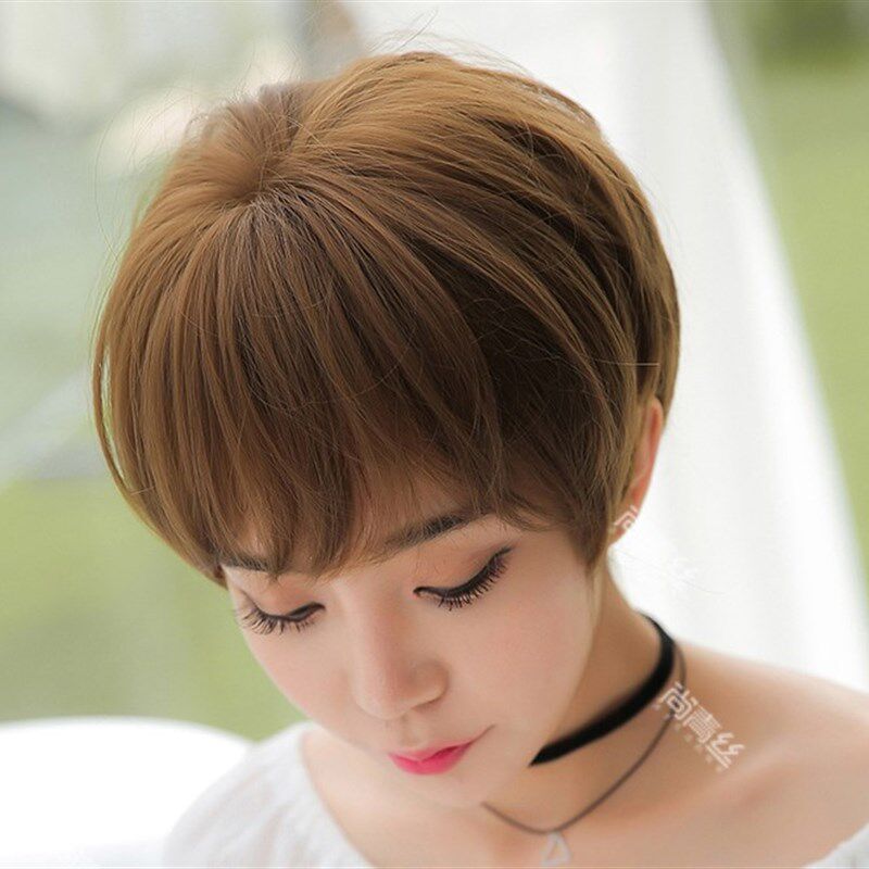 可爱帅气c假发女生短直发短发假头发黑色棕色浅棕色个性男发全头