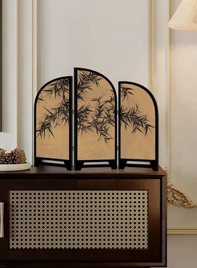 中古风墨竹屏风桌面摆件电视柜小摆画餐边柜斗柜装饰品复古摆台画