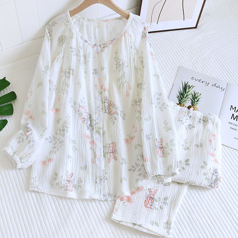 小众高货纯棉纱布月子服夏季薄款产后带胸垫孕妇睡衣怀孕期专用产