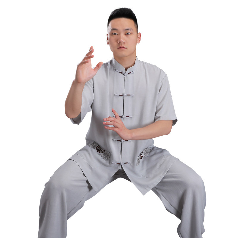 太极服夏男女春秋款亚麻r棉麻练功服武术比赛夏表演服中老年中国