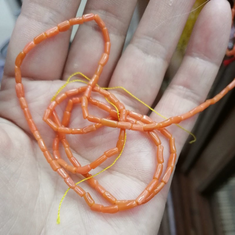天然海竹管珠 i红色长短不一细管柱散珠高档手链项链diy饰品配件