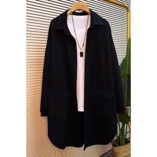 大尺码女装中长版显瘦遮臀长袖开衫外套胖妹妹加肥显S瘦2022初秋