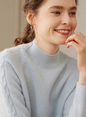 半高领100纯山羊绒衫女加厚亲肤毛衣G秋冬新款插肩袖针织宽松打底