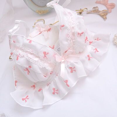 日系雪纺刺绣甜美清新可爱深V有钢圈薄罩杯水溶少女内衣文胸套装