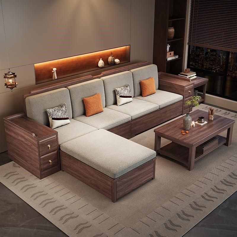 新中式黑胡桃木全实木沙发客厅现代简约大小户型冬夏两用储物沙发