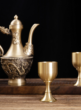 杯铜财神爷酒杯供杯茶黄家用供奉铜茶酒佛杯供神用品水前摆件佛具