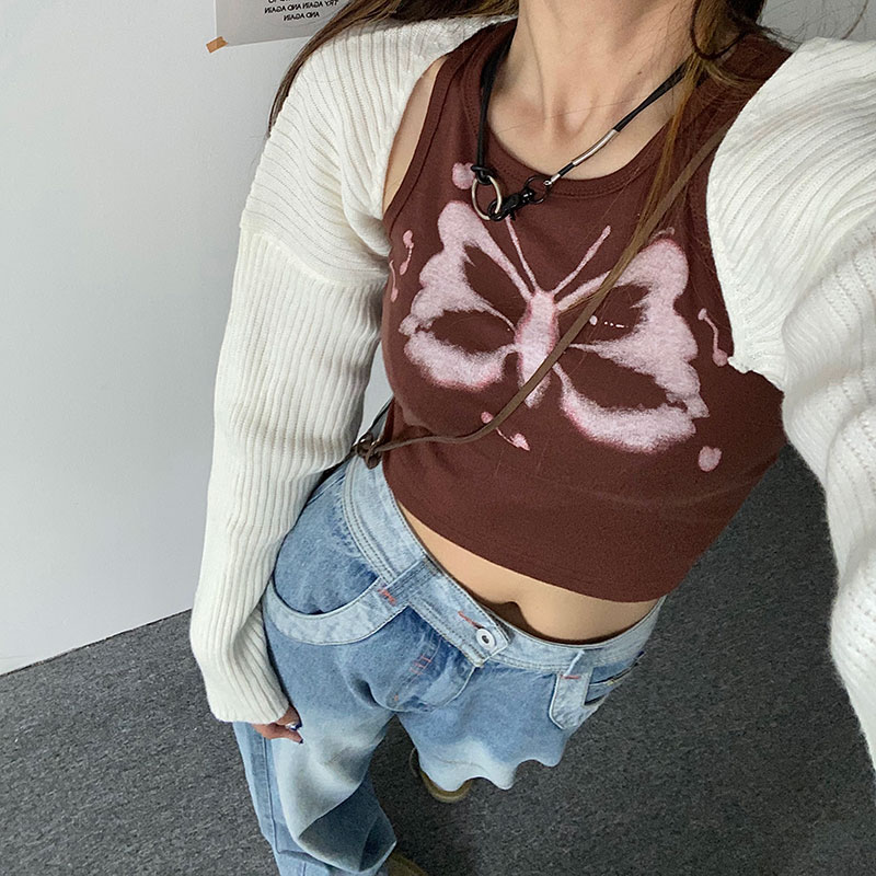 推荐2022 New Women Sexy Brown Cami Top Y2K Aesthetic Sleevel