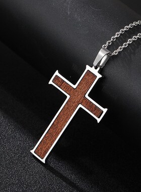 钛钢木制十字形项链个p性朋克复古潮流欧美跨境热卖小众高级感饰
