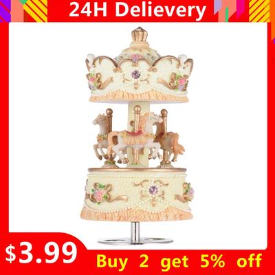 速发Carousel Music Box Merry-Go-Round Wooden Music Box Toy C