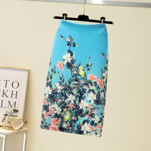 Pencil Fashion 2022 Women Summer Print 推荐 Flower Skirt Blue