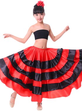 儿童半身表演服西班牙斗牛裙大舞裙女童大摆裙P开场舞幼儿舞蹈服