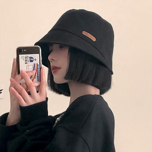 帽子假发一体女夏季时尚百搭渔夫水桶遮阳帽短直发气质长直发假发