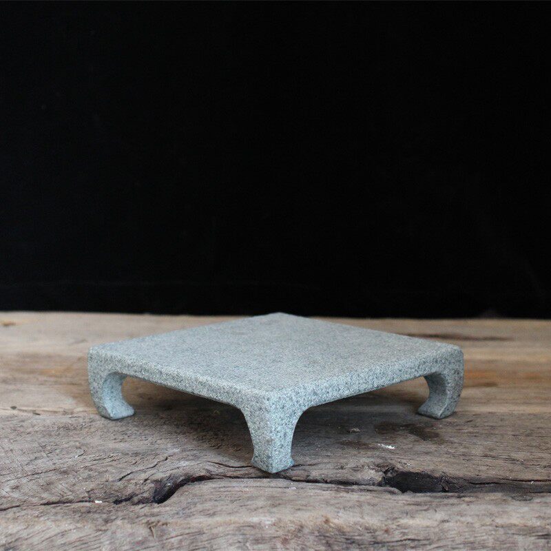 天然青石班盆石雕手工石头盆栽花卉架案台茏方青四花盆景底座订制