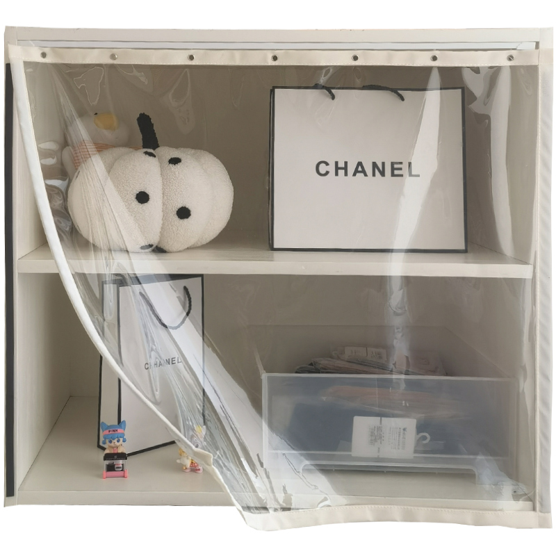 卧室柜帘滑轨式衣帽间防尘帘超透明展示柜门帘家用免打孔隔猫帘子