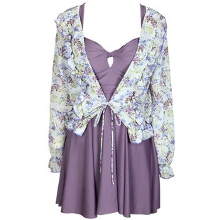 纯欲显瘦连体裙式 胖mm200斤甜美碎花开衫 泳衣 女装 胖仙女莹莹大码