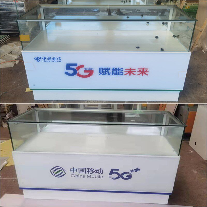 新款手机柜台展示柜铁质移动电信眼镜店前开靠墙玻璃柜台商用