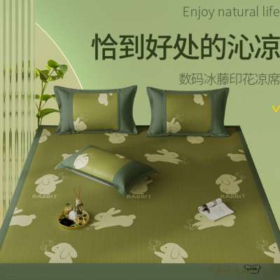夏季藤席冰丝凉席三件套可水洗机洗草席G夏天床单家用床笠2023新