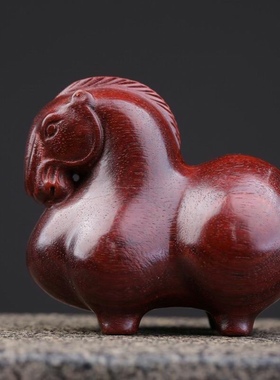 小叶紫檀中式复古唐马手把件湘工精品生肖马小摆件U红木动物工艺