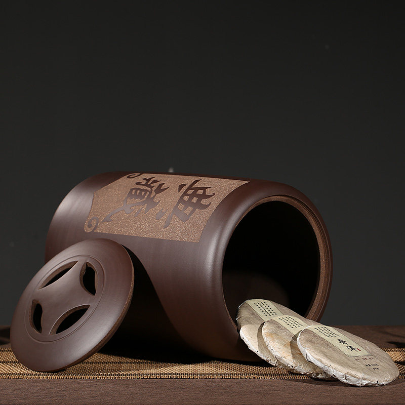 紫砂茶叶罐宜兴原矿大号家用普洱茶饼罐特大码陶瓷密封储存茶叶缸