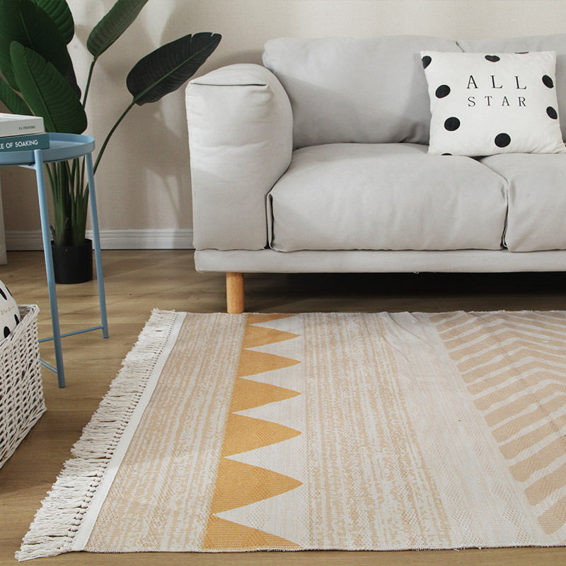 北欧风简约棉麻编织地垫客厅沙发茶几卧室床边布艺地毯脚垫可机洗