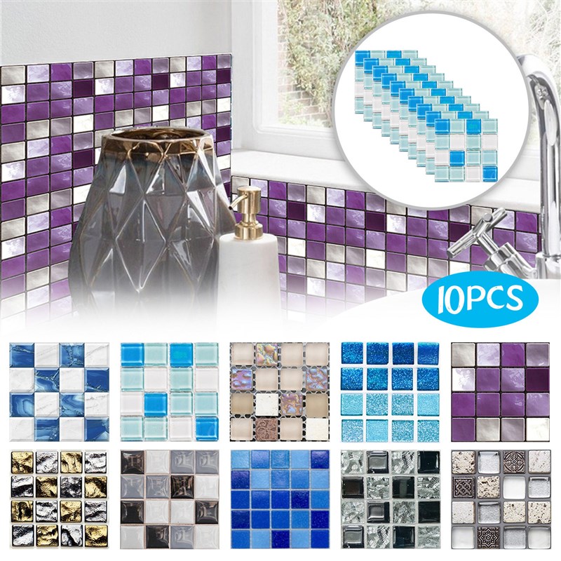 极速1set 10pc Self Adhesive Tile 3d Sticker Kitchen Bathroom