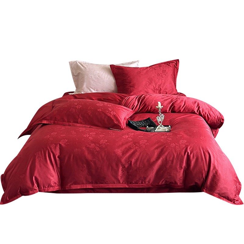 轻奢提花结婚四件套全棉大红色喜庆婚房婚嫁婚庆高端被套床上用品,床上用品,婚庆床品套件,淘宝优惠券,粉丝福利购,淘宝优惠卷