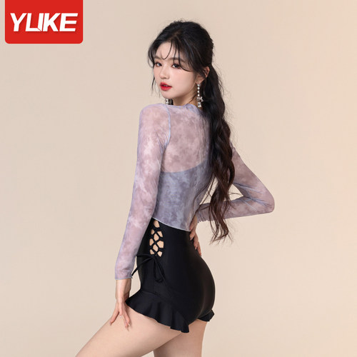 泳衣女款2d023新款连体纯欲风高级感游泳衣保守长袖泡温泉泳装女