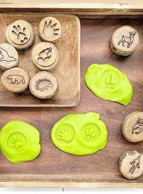 跨境新Animal Tracks Playdoh Stamps动P物足迹盖章邮票木质工艺