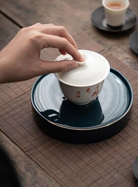 舍己宜物陶瓷茶台小型干泡盘家用小茶台祥云蓄水茶盘功夫茶具干泡
