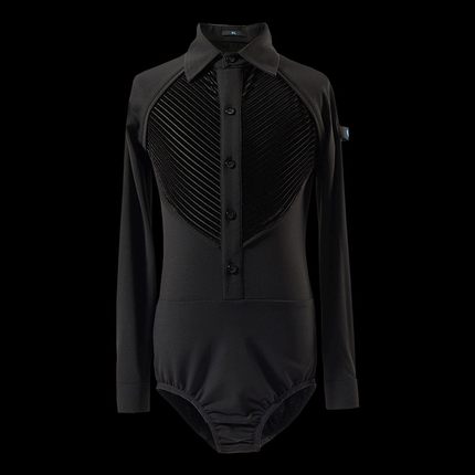 茜卡索 男童拉丁舞服秋冬舞蹈服上衣男生长袖比赛练功服训练G5029
