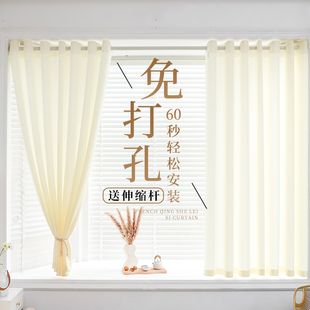 伸缩杆日式 卧室飘窗纱帘窗帘免打孔安装 梦幻小窗户窗纱透光不透人