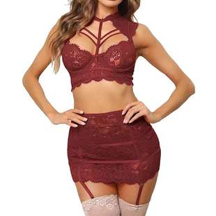 lace sexy Plus see set through 推荐 women size suspenders