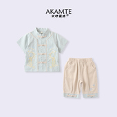 薄款 汉服男童夏装 小孩古装 唐装 中国风男宝宝周岁礼服儿童棉麻套装