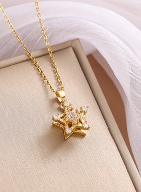 项链女 网红高级感旋转五角星锆石锁骨链气质个性时Y尚轻奢简约锁