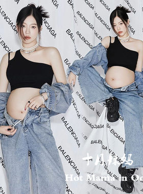孕妇拍照摄影写真服装影楼新款可爱小清新运动风棒球服孕妇照衣服