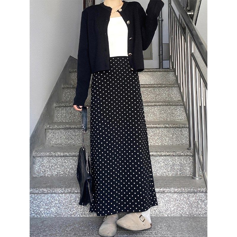 黑色波点半身裙女夏季胖妹妹mm梨形身材高腰遮胯显瘦中长款a字裙,女装/女士精品,大码半身裙,淘宝优惠券,粉丝福利购,淘宝优惠卷
