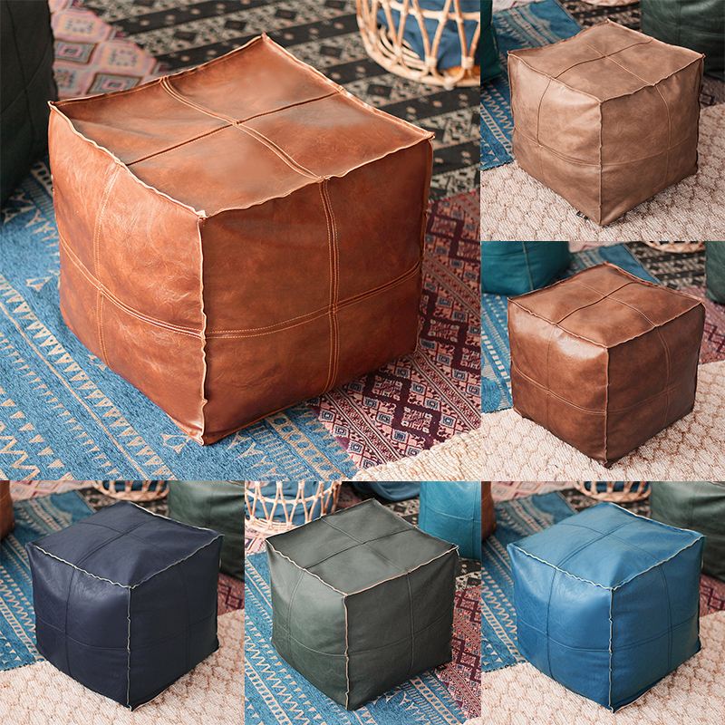 推荐Moroccan PU Leather Pouf Cushion Cover Embroider Craft S