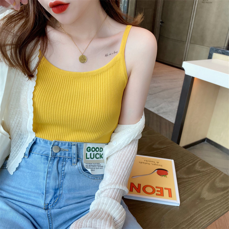 小吊带背心女内搭夏季外穿薄款白色冰丝针织打底设计感小众上衣