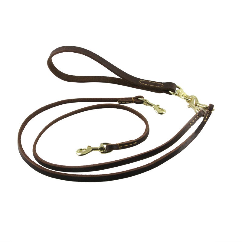 Double Dog Lea6 Genuine wLeather DualhDog Leash 3s0 Swivel