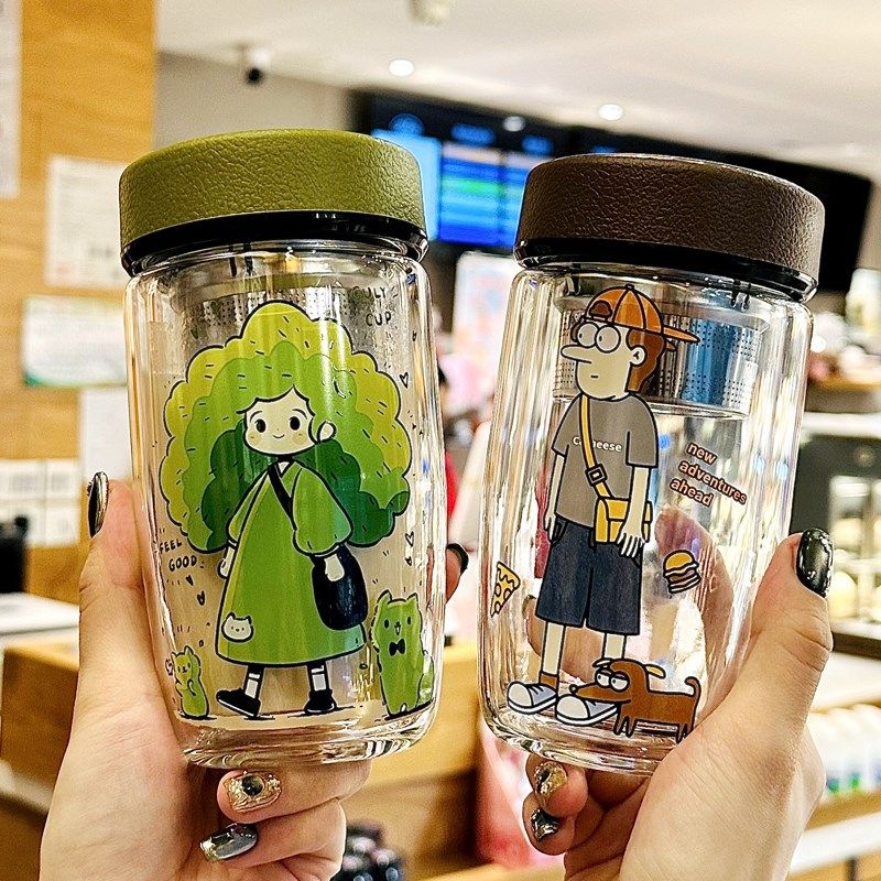 茶杯茶水分离泡茶杯子2024新款双层高硼硅玻璃杯女高颜值可爱水杯,餐饮具,玻璃杯,淘宝优惠券,粉丝福利购,淘宝优惠卷