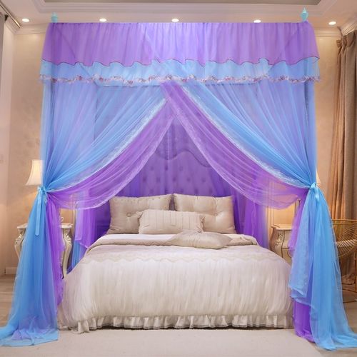 加厚加密卧室支架免安装式床幔公主风宫廷L蚊帐家用三开门双层落