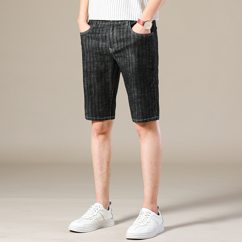 夏季薄款高弹力5分牛仔短裤w男修身直筒弹性五分中裤子大码潮男装
