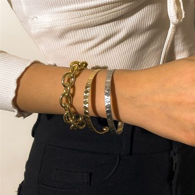 速发PuRui 4pcs Punk Curb Cuban Chain Bracelets Set for Women