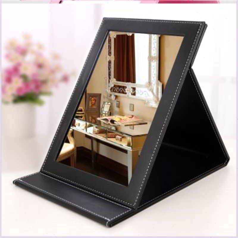 镜子折叠化妆镜大号台式梳妆镜高清D便D携镜子小书桌宿舍PU皮随身