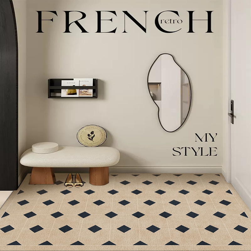 棋盘格入户门地垫PVC可擦洗玄关脚垫门口进户门T除尘地毯防滑裁剪