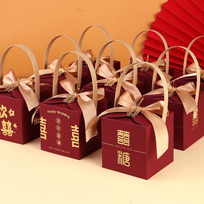 V3FP结婚喜h糖盒2023新款婚礼手提喜糖袋订婚糖果礼盒小众包装盒