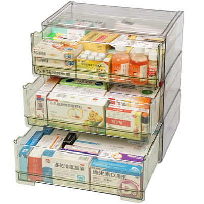 抽屉式药品收纳置物盒透明药物整理箱柜子桌面亚克力多层药箱